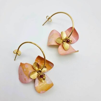 Boucles “Grenat Poudré” – Bijou doré et pierre grenat, fait main