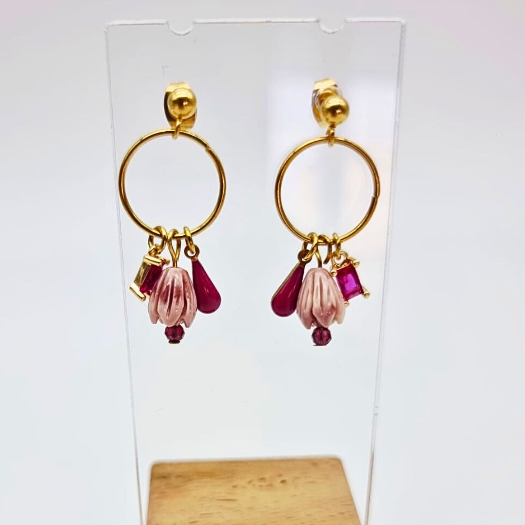 Boucles “Mini Éclosion” – perles fines, acier inox & couleurs éclatantes – Image 4