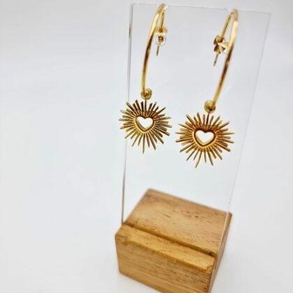 Boucles “Rayon d’Or” – créoles soleil en acier inoxydable doré