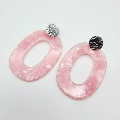 Boucles “Rose Astrale” – Acétate rose & acier martelé fait main