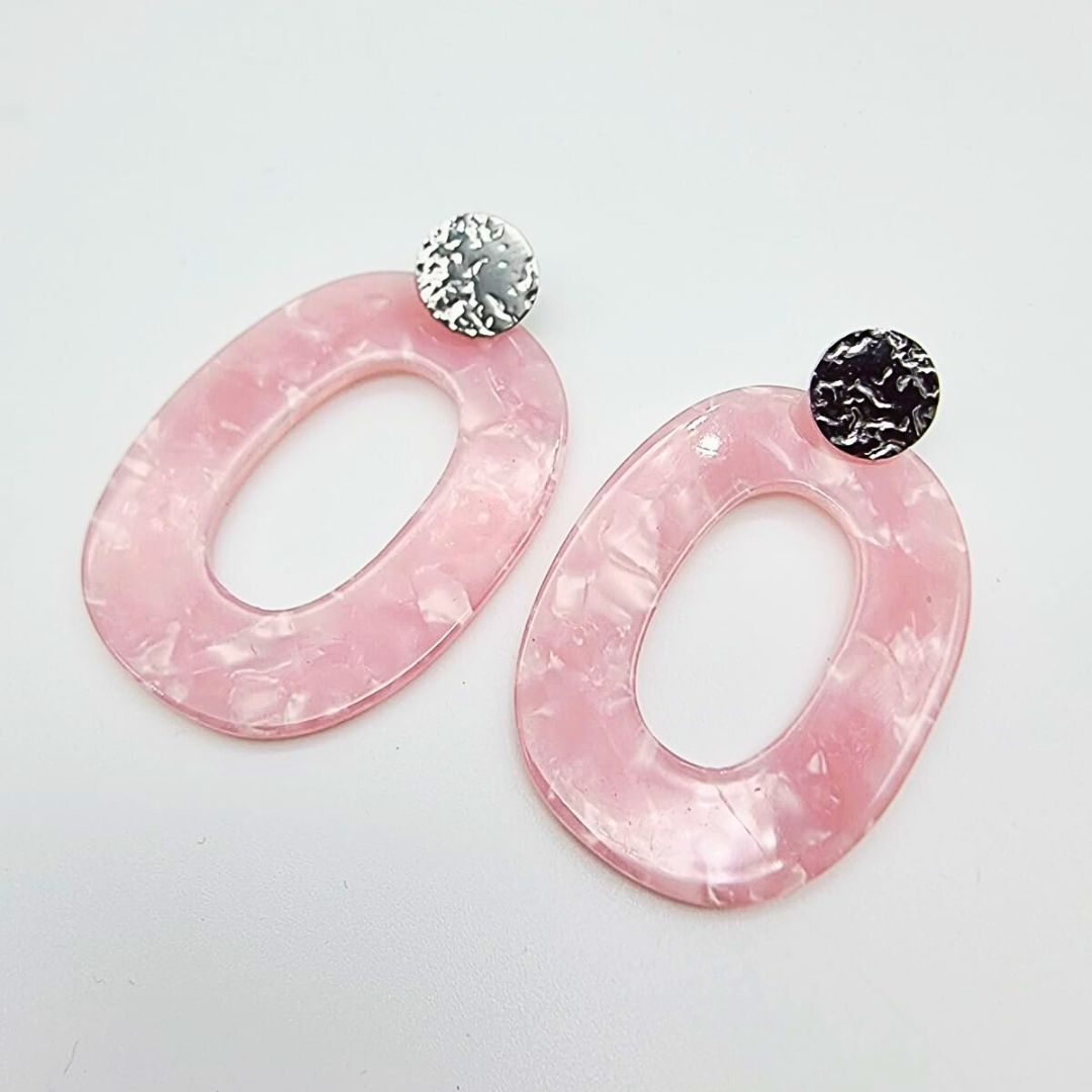 Boucles “Rose Astrale” – Acétate rose & acier martelé fait main – Image 2