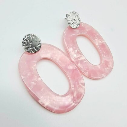 Boucles “Rose Astrale” – Acétate rose & acier martelé fait main