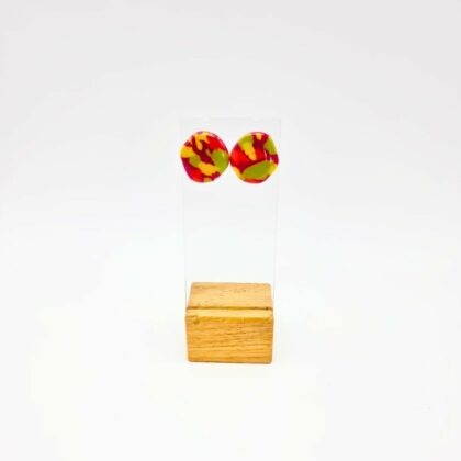 Boucles d’oreilles terrazzo – Framboise, olive & jaune petit modèle