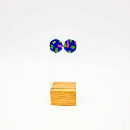 Boucles d’oreilles terrazzo bleu, rose & vert – Polymère & résine
