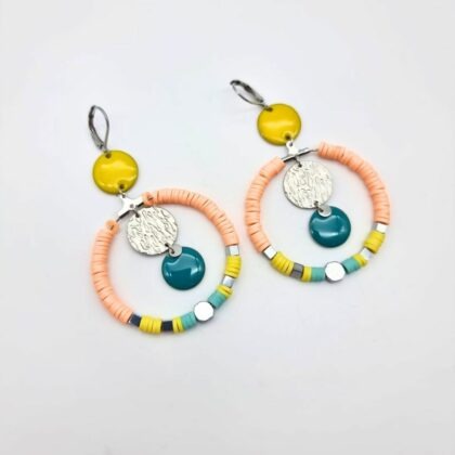 Boucles d’oreilles colorées graphiques – Bijou artisanal – Prix doux