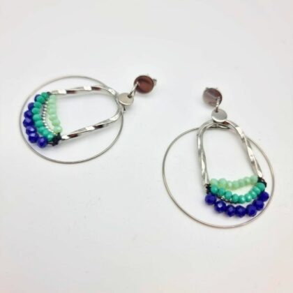 Boucles d’oreilles perlées bleu & vert (acier inoxydable)