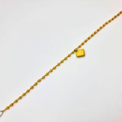 Bracelet fin jaune en acier inoxydable – Chaîne perlée & sequin émaillé