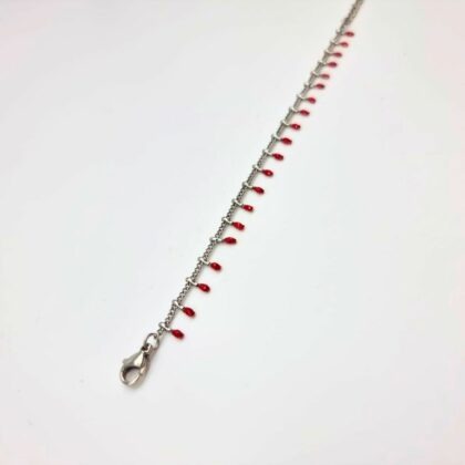 Bracelet fin rouge pailleté en acier inoxydable – Chaîne et résine émaillée