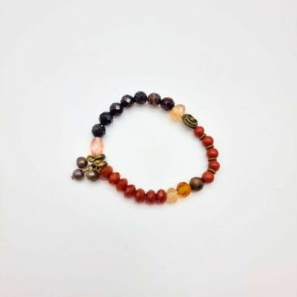 Bracelet élastiqué perles de verre colorées & perles de culture – Pièce artisanale