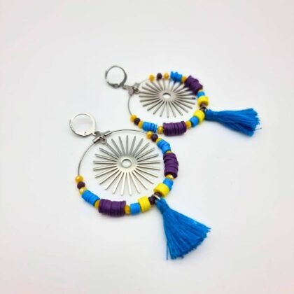 Boucles d’oreilles graphiques colorées – Bijou artisanal – Prix doux