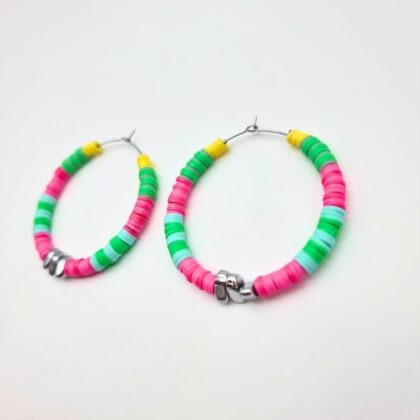 Boucles d’oreilles créoles en acier inoxydable, perles Heishi et hématite