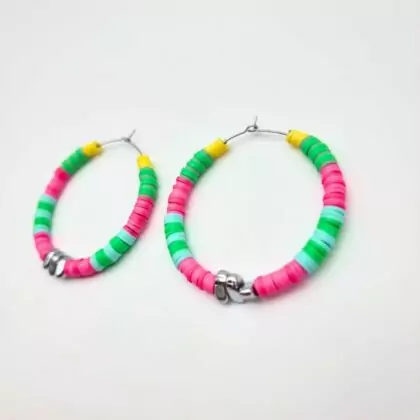 Boucles d’oreilles créoles en acier inoxydable, perles Heishi et hématite