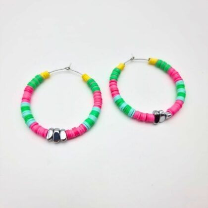 Boucles d’oreilles créoles en acier inoxydable, perles Heishi et hématite