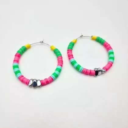 Boucles d’oreilles créoles en acier inoxydable, perles Heishi et hématite