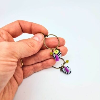 Boucles d’oreilles en laiton bronze et polymère sérigraphié – pampilles graphiques artisanales