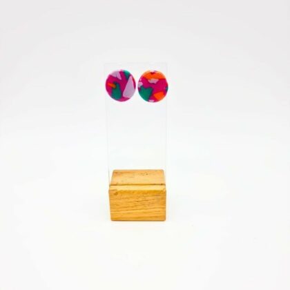 Boucles d’oreilles terrazzo rose multicolore – Clous en acier inoxydable