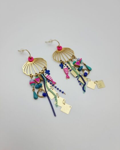 Boucles d’oreilles Lagune bleu et rose– Pièce unique artisanale