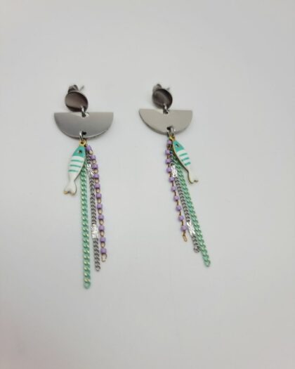 Boucles Escapade Marine | Boucles artisanales acier inoxydable et poisson émaillé