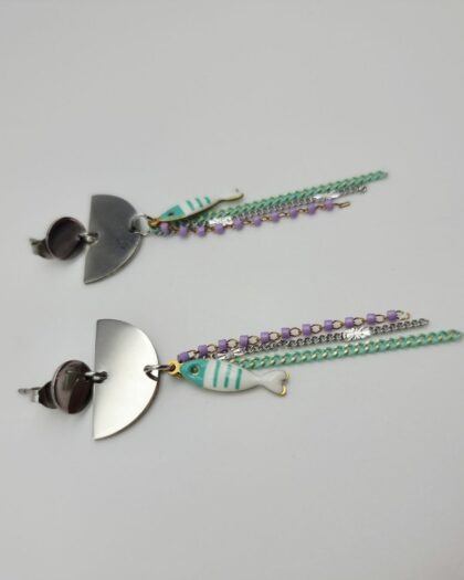 Boucles Escapade Marine | Boucles artisanales acier inoxydable et poisson émaillé
