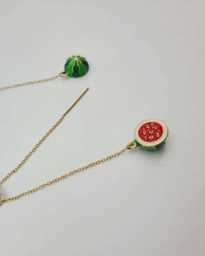 Boucles d’oreilles Pastèque pendantes en acier inoxydable – Collection Échappées Belles