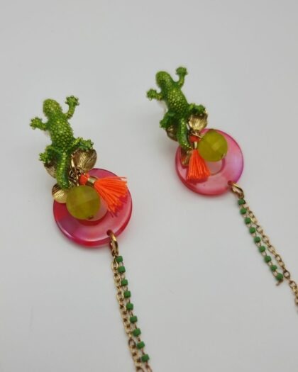 Boucles d&rsquo;oreilles Lézard Tropical – Collection Échappées Belles