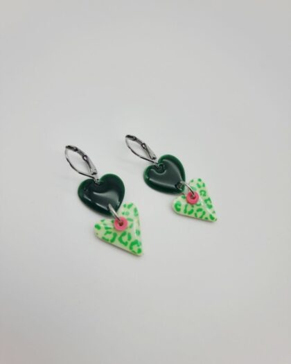 Boucles d’oreilles Cœurs Léopard Vert – Collection Échappées Belles