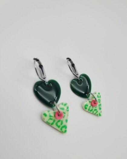 Boucles d’oreilles Cœurs Léopard Vert – Collection Échappées Belles