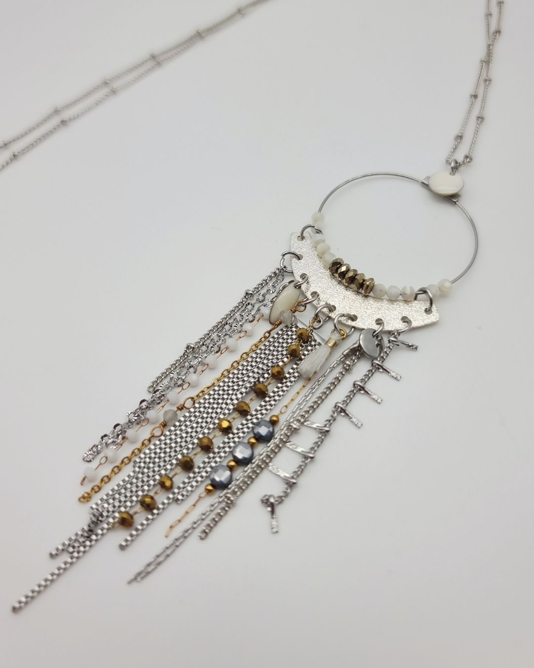 Sautoir Cascade Argentée – Collier long en acier inoxydable | Collection Les Audacieuses