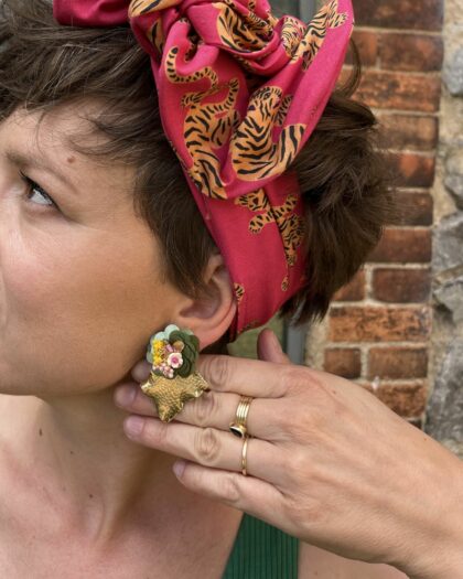 Boucles d’oreilles Jungle Fleurie – Pièce unique artisanale